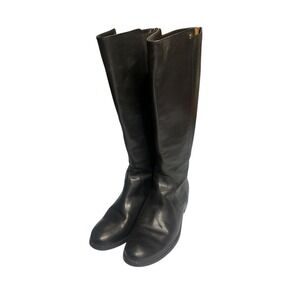 Womens Frye Black Leather Riding Knee High Boots Back Zip